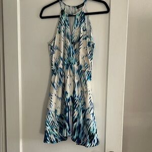 Chic High Low Dress in Blue and White